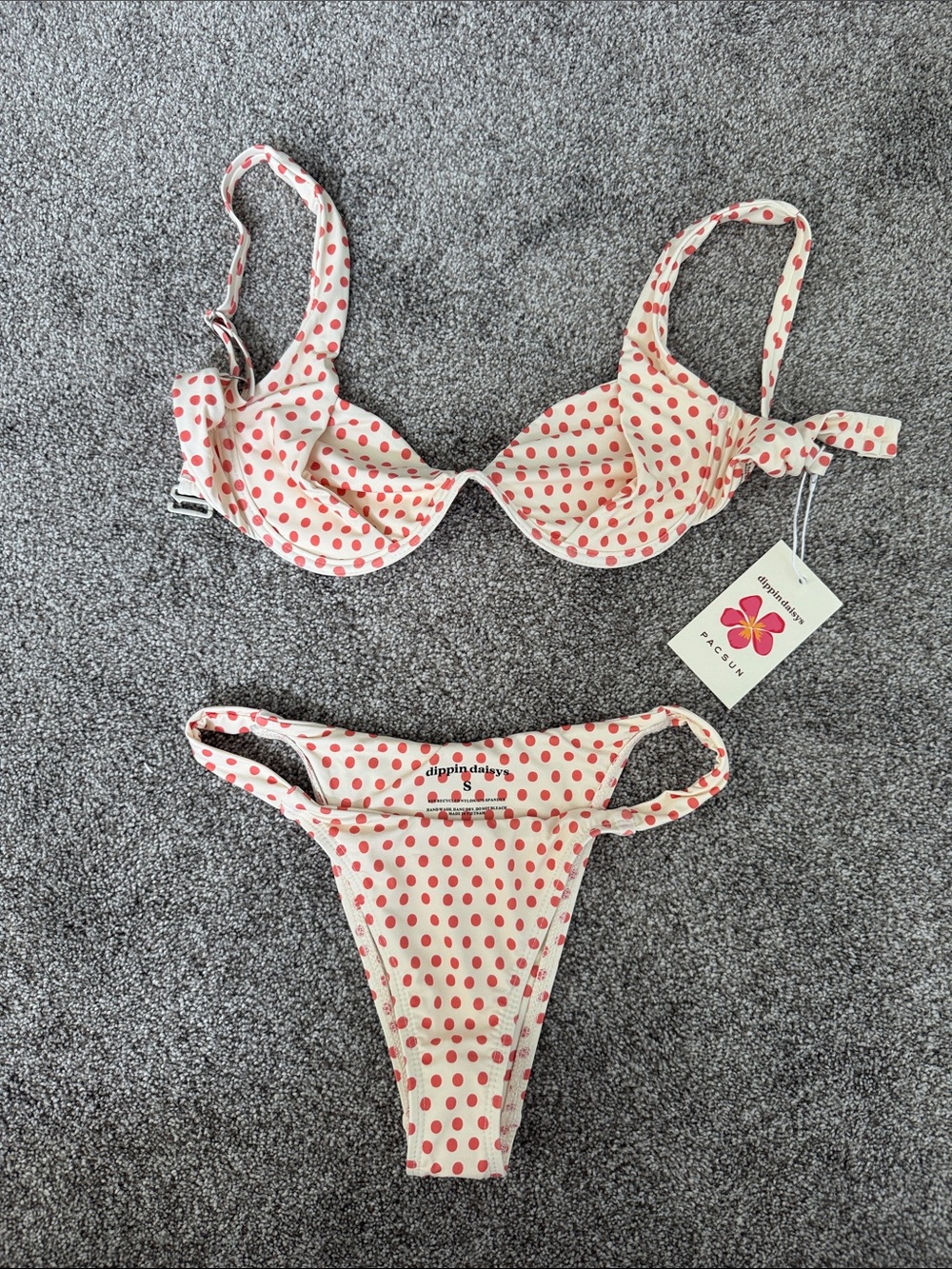 Dippin' Daisy's Cream Bikini with Red Polka Dots Set Size: Small